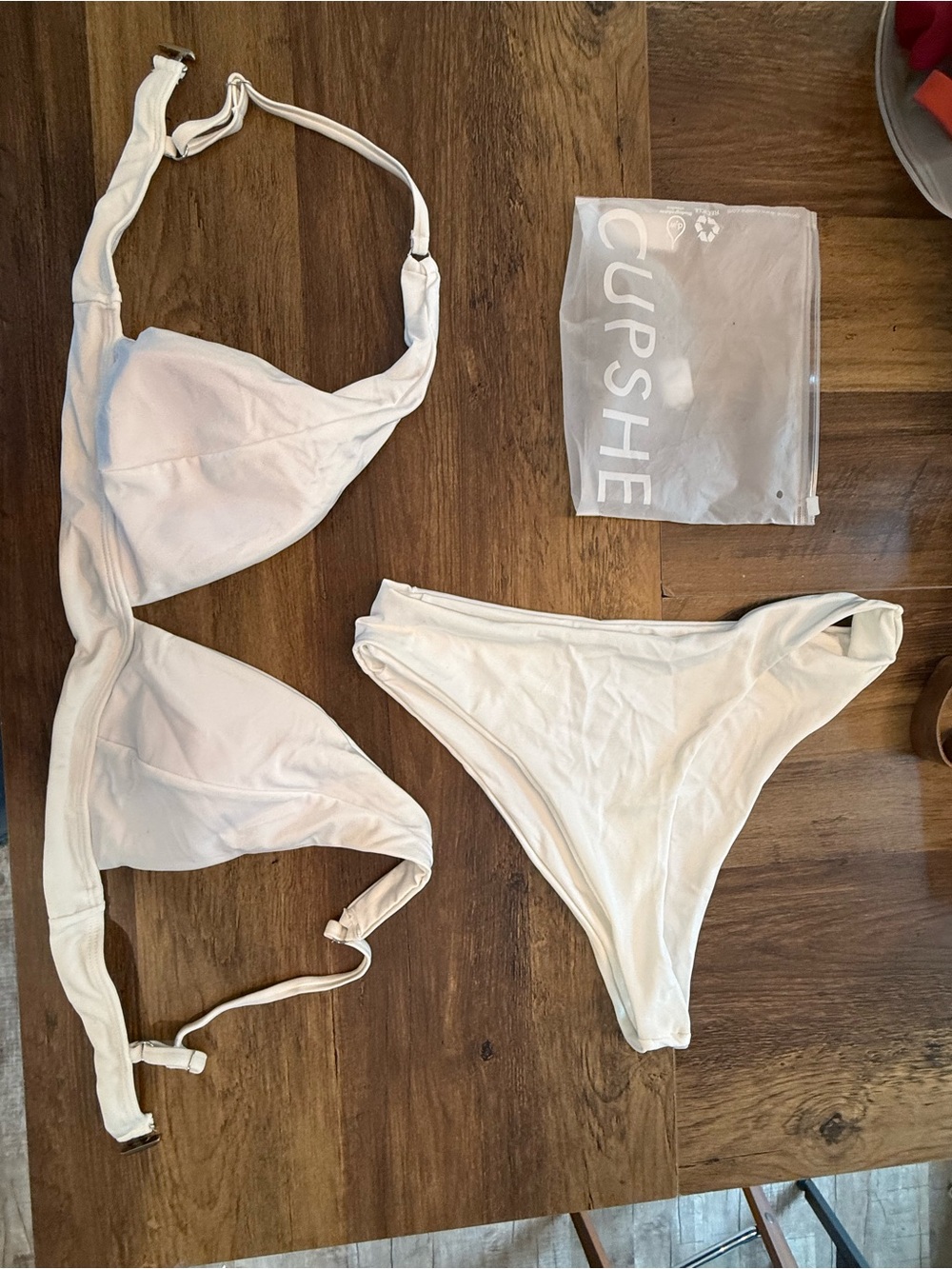 Cupshe Soft White Bikini Top and Bottom Set